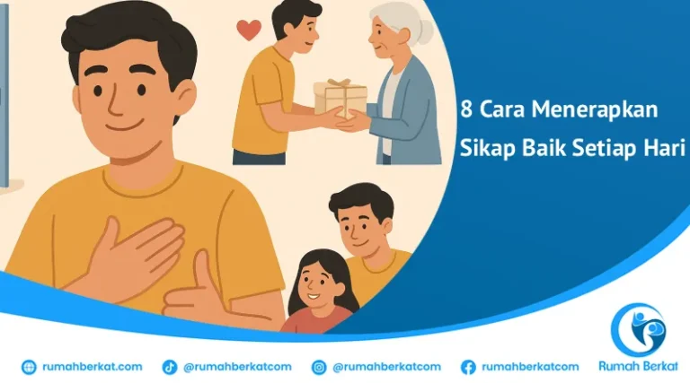 sikap baik setiap hari dengan orang-orang saling membantu, tersenyum, dan berbagi dalam berbagai situasi sehari-hari.