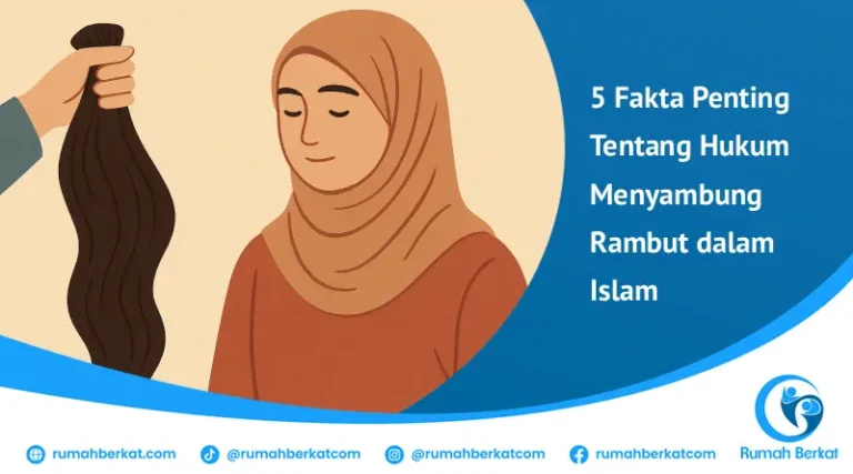 Ilustrasi seorang wanita dengan hijab sedang diberikan ekstensi rambut, menggambarkan topik hukum menyambung rambut dalam Islam.