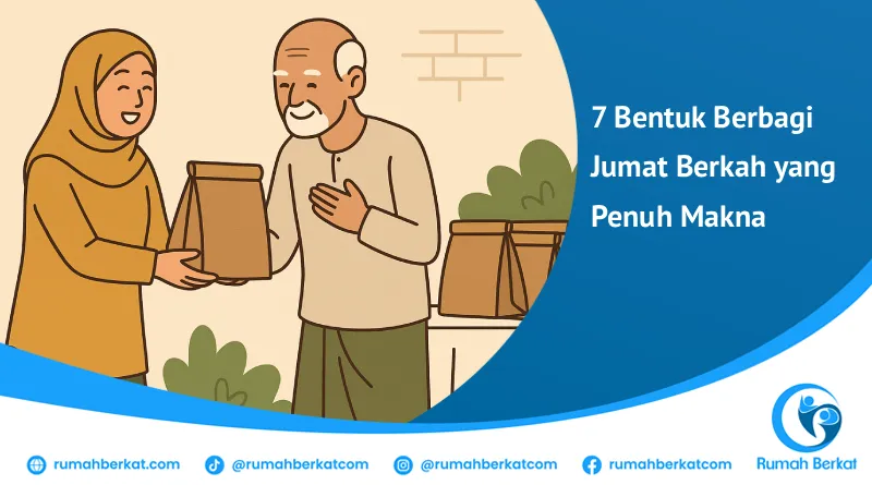 Seorang wanita memberikan tas berisi makanan kepada seorang lansia, menunjukkan aksi berbagi yang penuh makna dalam tradisi Jumat Berkah.