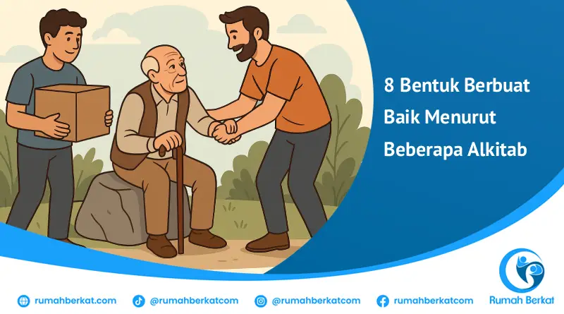 Seorang pria membantu seorang lansia bangkit dari tanah dengan tangan yang terbuka, mencerminkan aksi kebaikan menurut beberapa alkitab.