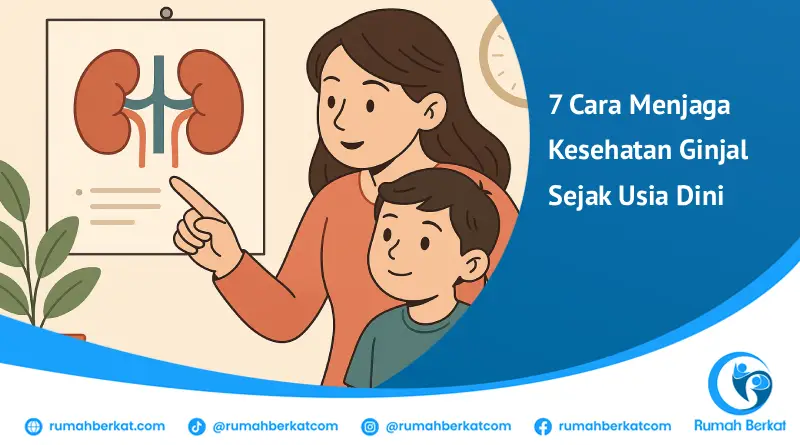 Seorang ibu sedang menjelaskan gambar ginjal kepada anaknya, menggambarkan cara menjaga kesehatan ginjal sejak usia dini.
